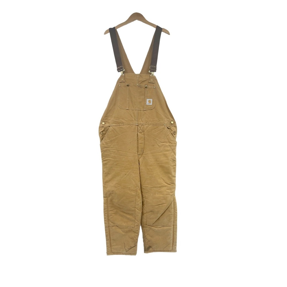 Vintage Carhartt Bib Overalls 42x30 BQ186 Brown Cotton Canvas Quilt Lined Zip